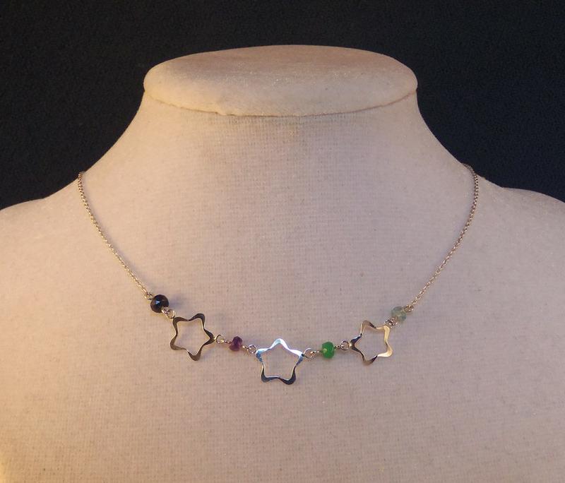 Three star and birthstone necklace